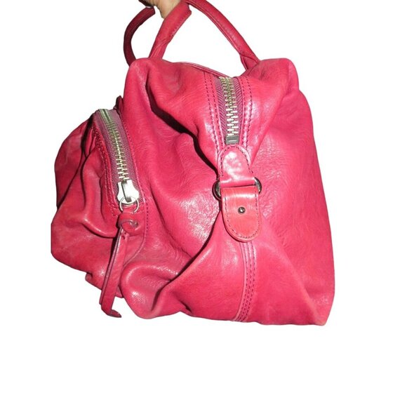 Botkier Bianca Red Italian Distressed Leather Satchel Weekender Duffle - Picture 3 of 14